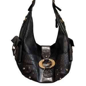 Guess Slouchy Hobo Metallic Crocodile Faux Leather Gold Silver Shoulder Bag Rare